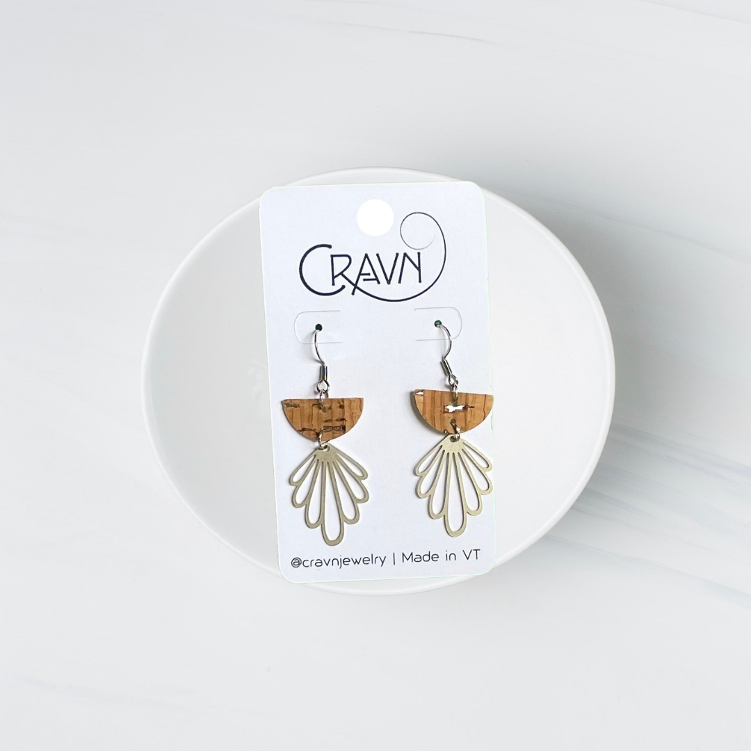 Cork & Silver Flower Earrings