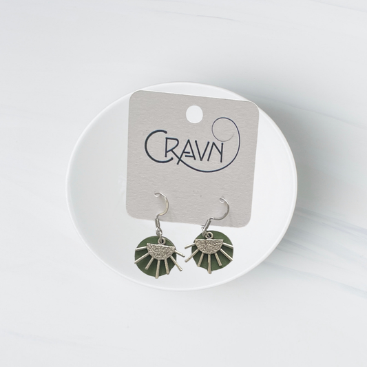 Small Green Leather Circle Earrings