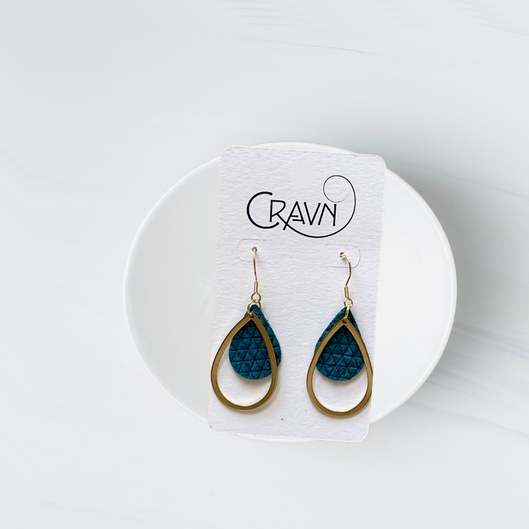 Leather & Brass Teardrop Earrings