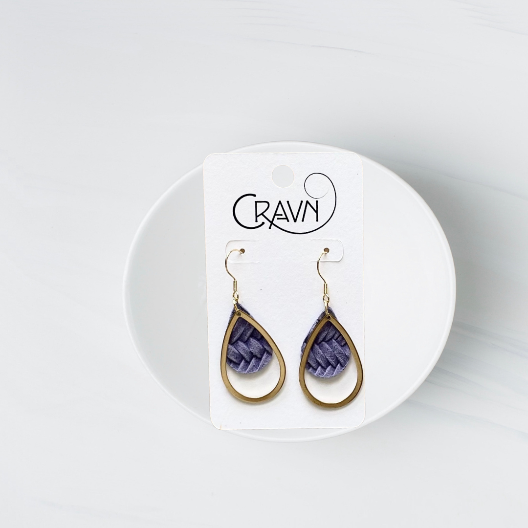 Leather & Brass Teardrop Earrings