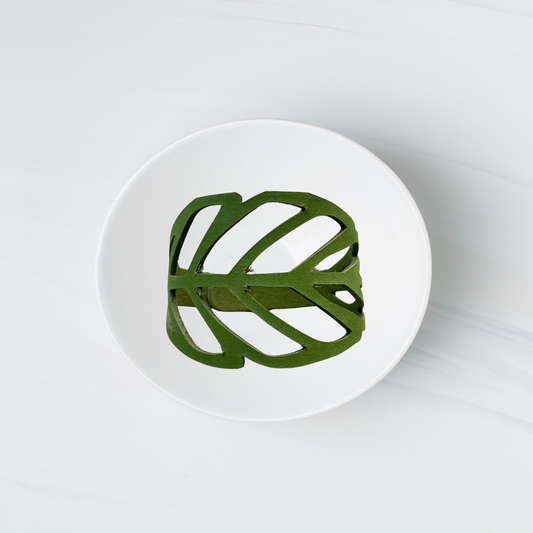 Green Leather Leaf Cuff