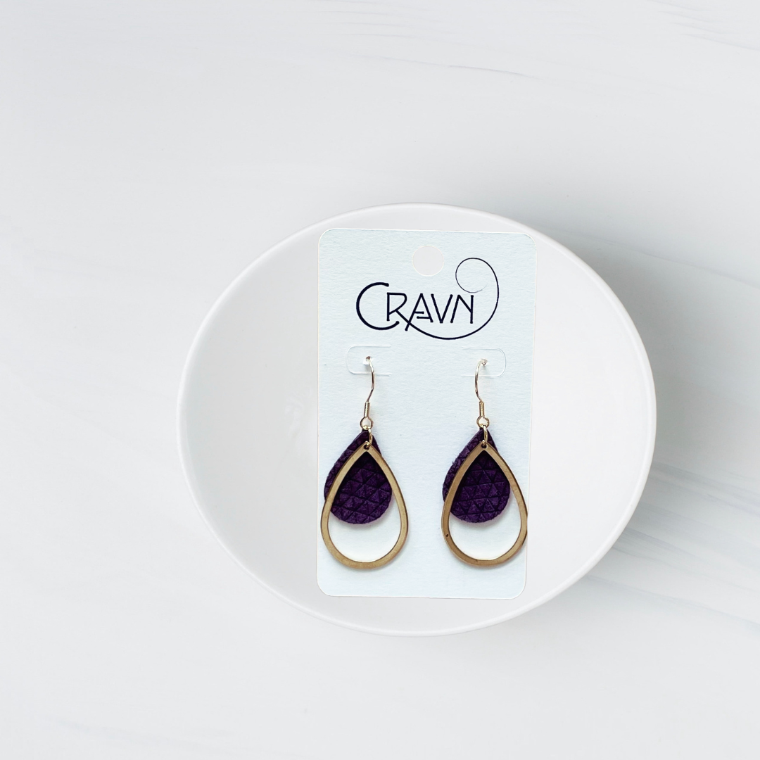 Leather & Brass Teardrop Earrings