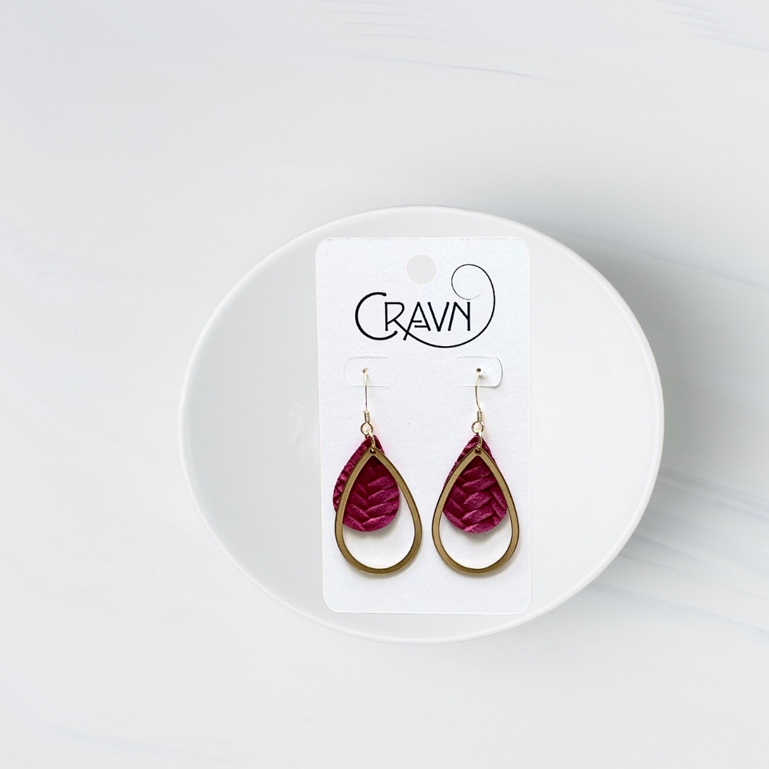 Leather & Brass Teardrop Earrings