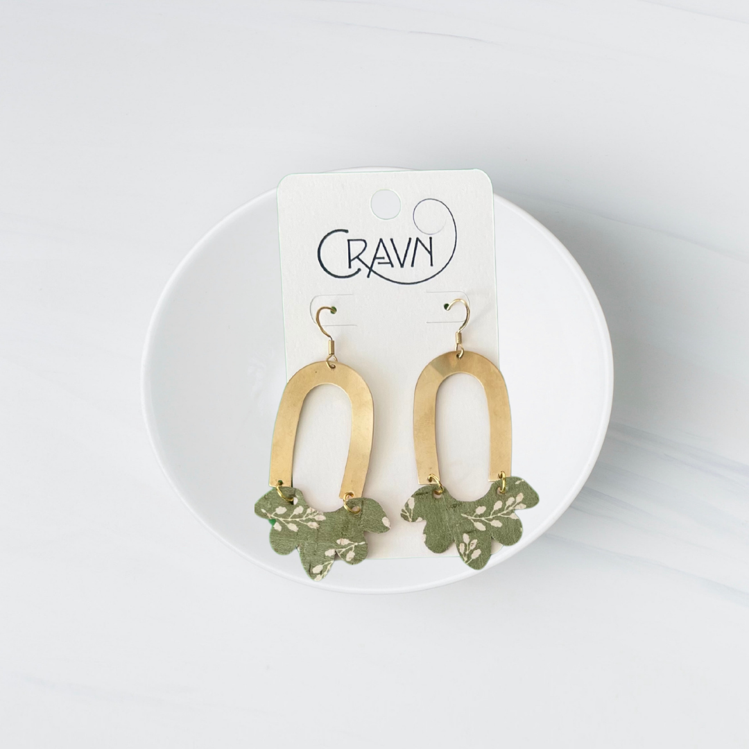 Cork & Brass Flower Earrings