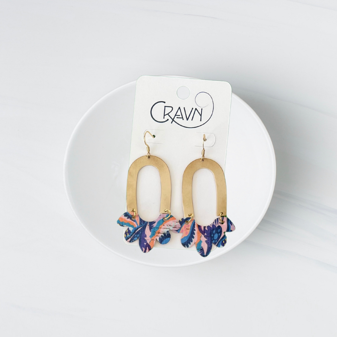 Cork & Brass Flower Earrings