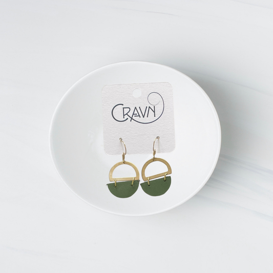 Small Green Leather Circle Earrings