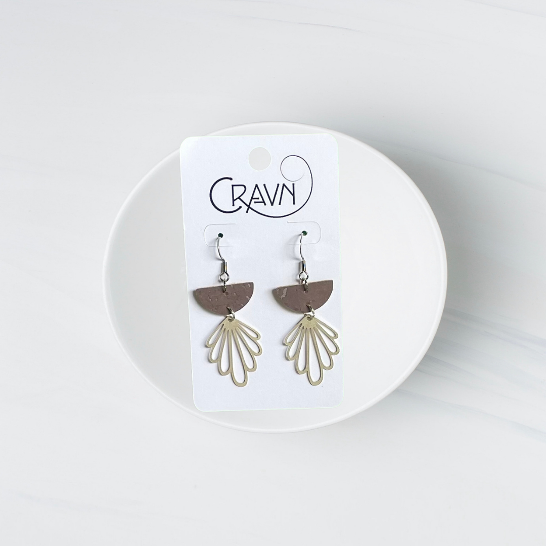 Cork & Silver Flower Earrings