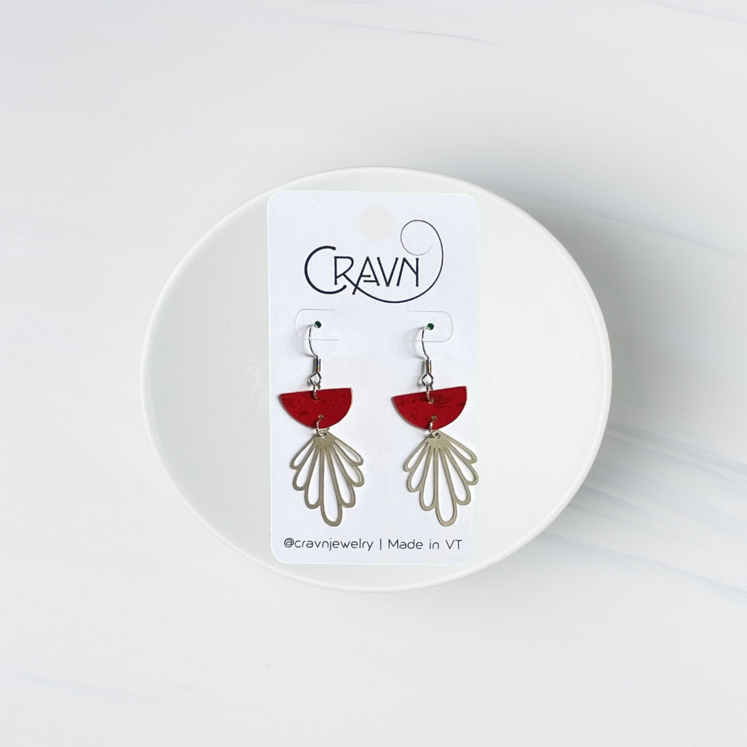 Cork & Silver Flower Earrings