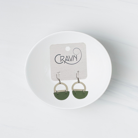 Small Green Leather Circle Earrings