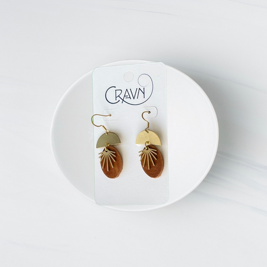Leather & Brass Sunburst Earrings