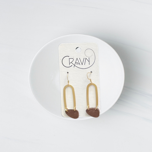 Leather & Brass Arch Earrings