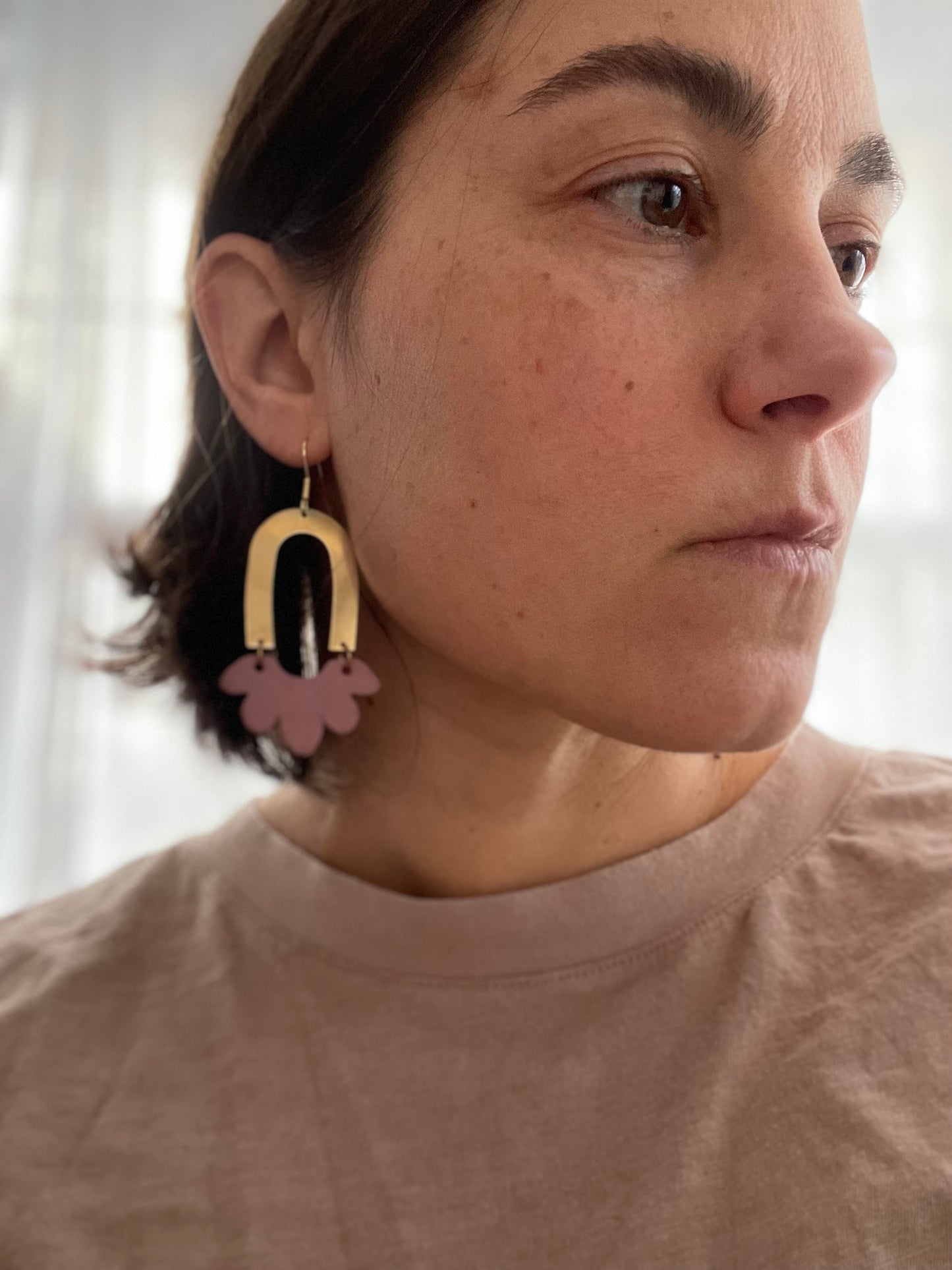 Cork & Brass Flower Earrings
