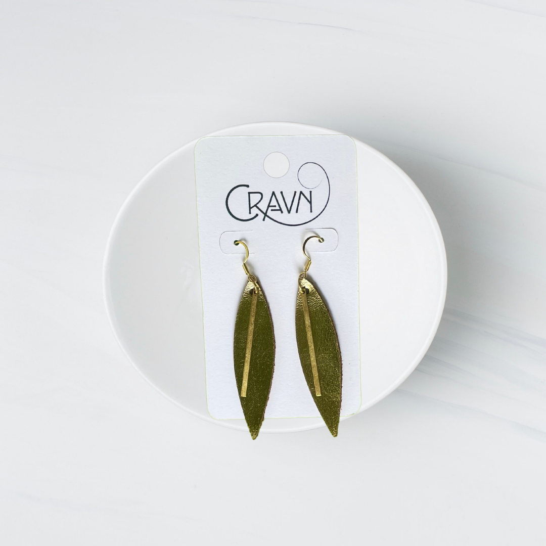 Leather & Brass Raindrop Earrings