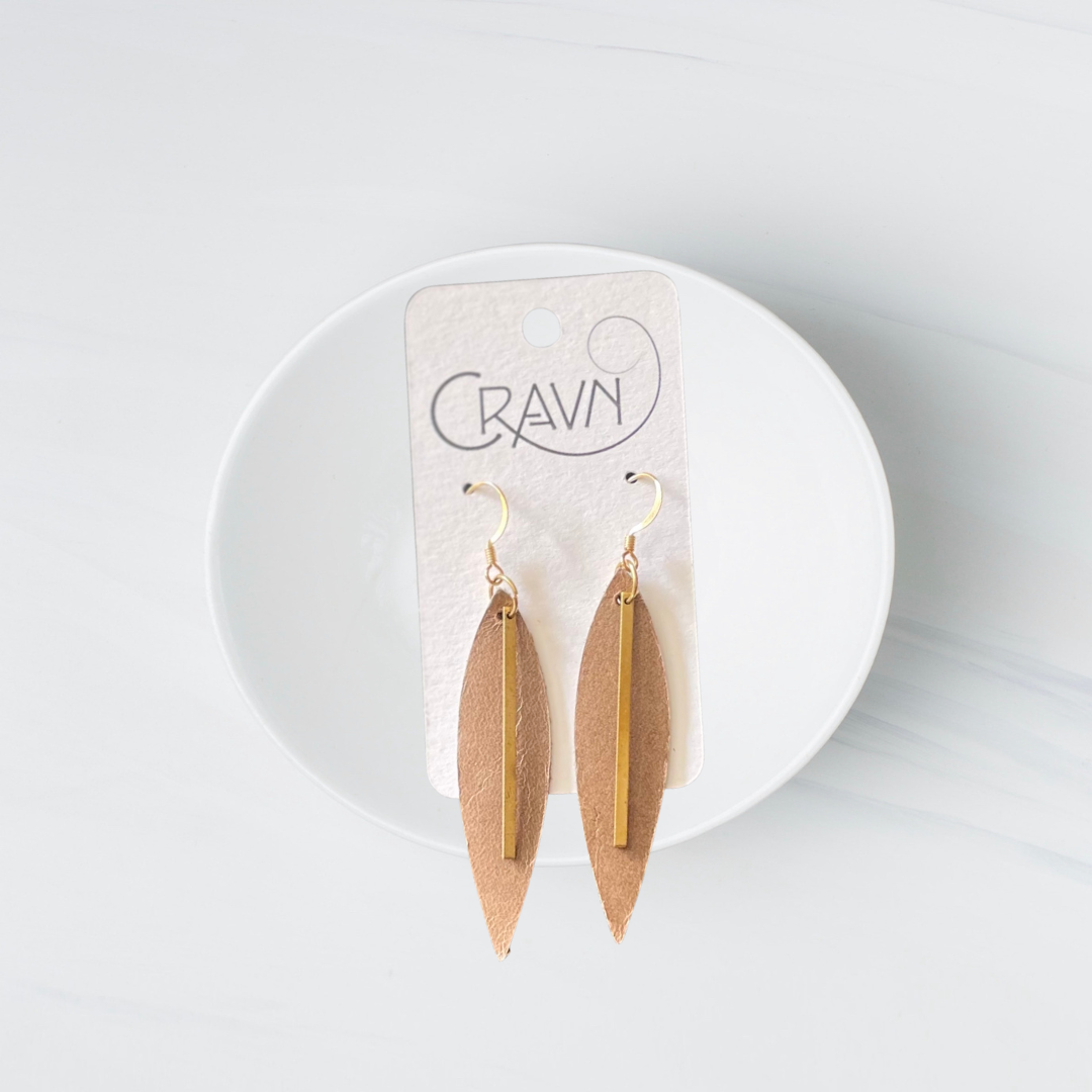 Leather & Brass Raindrop Earrings