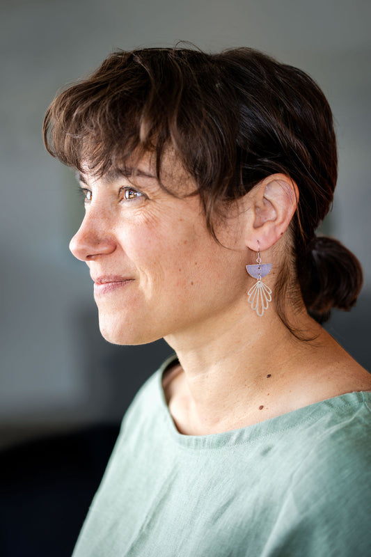 Cork & Silver Flower Earrings