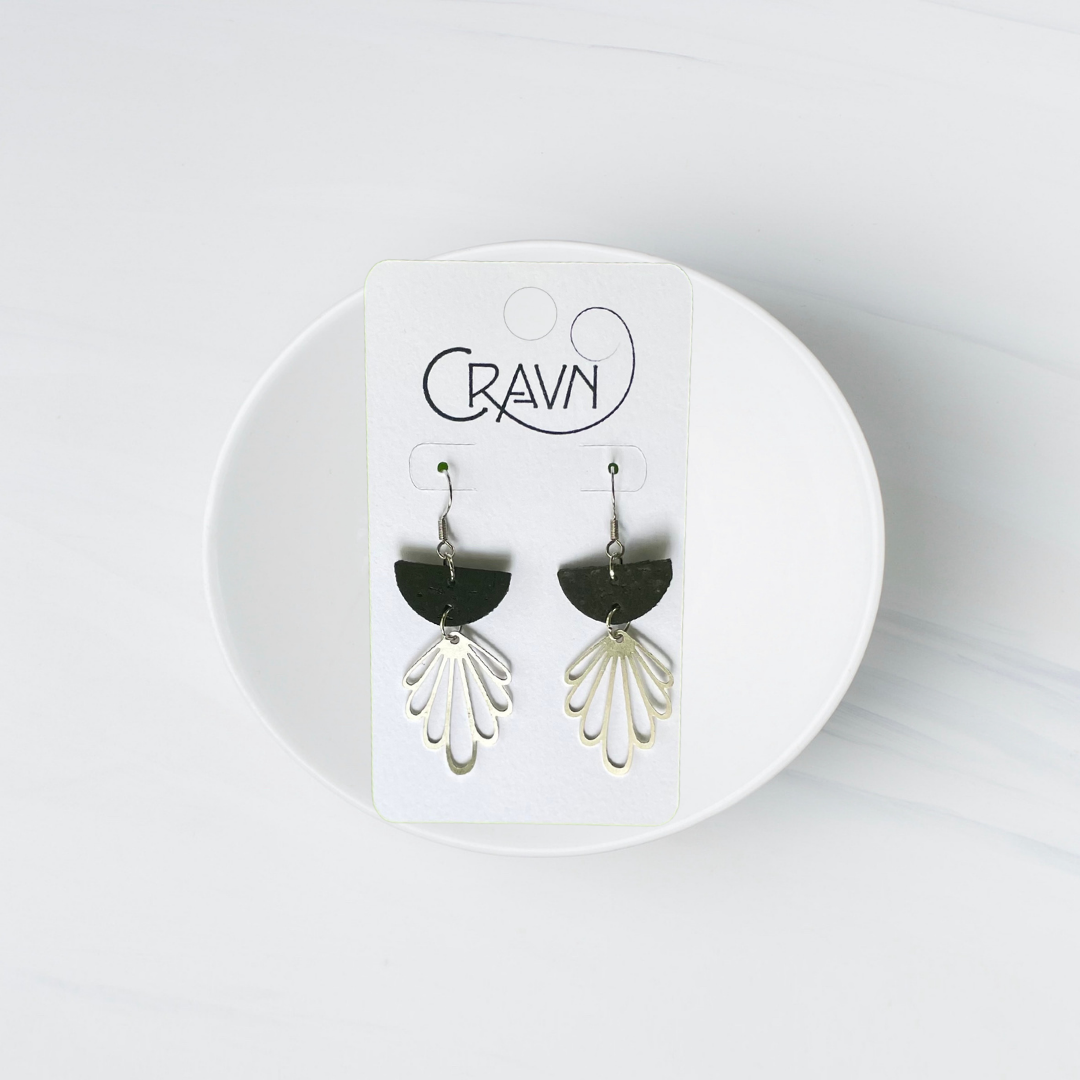Cork & Silver Flower Earrings