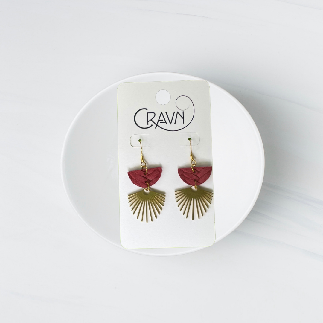 Leather & Brass Sun Ray Earrings