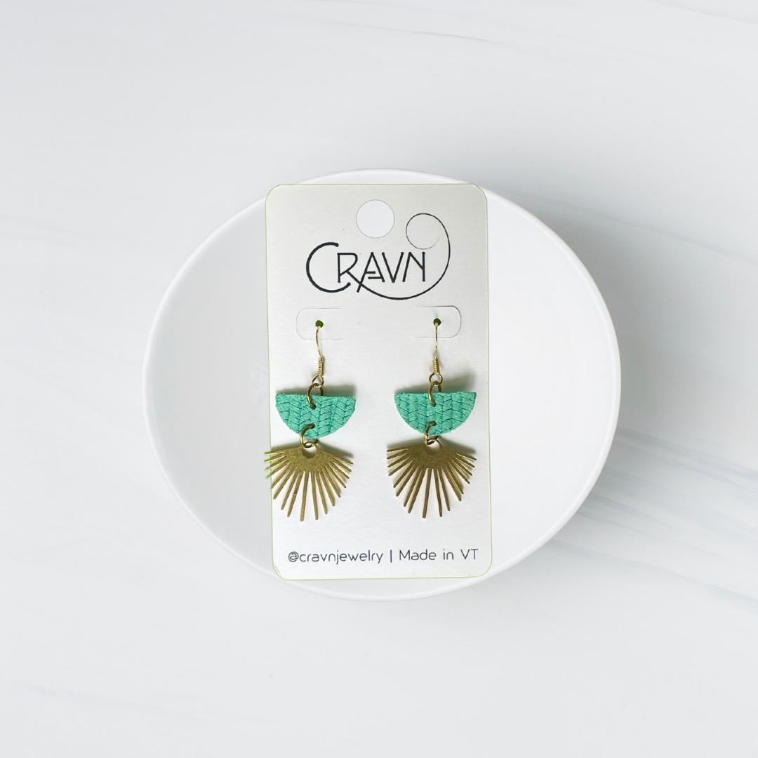 Leather & Brass Sun Ray Earrings