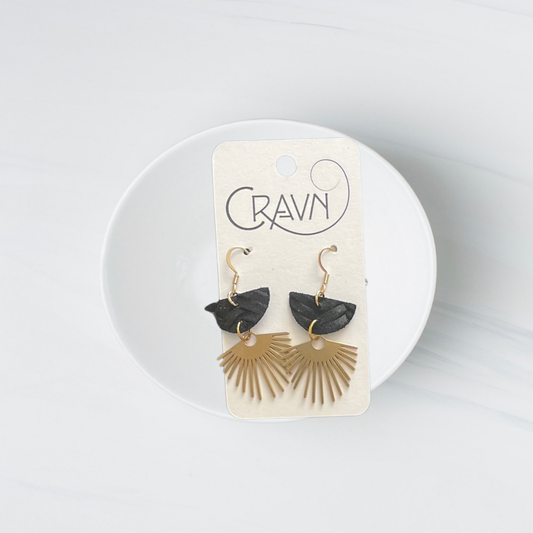 Leather & Brass Sun Ray Earrings
