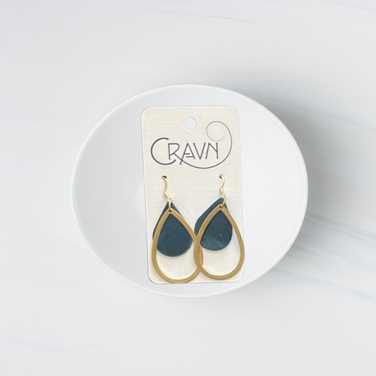 Leather & Brass Teardrop Earrings
