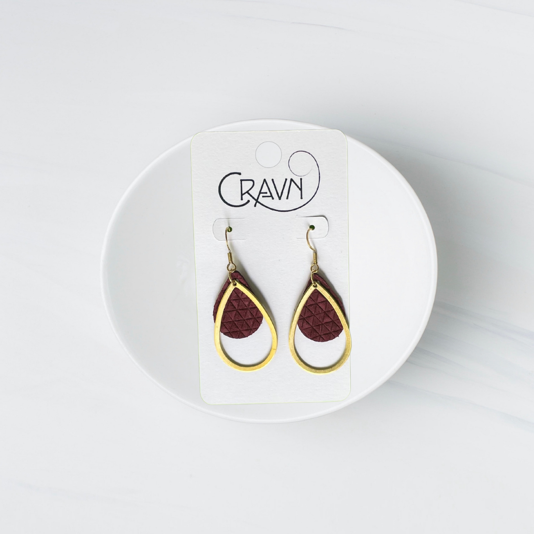 Leather & Brass Teardrop Earrings