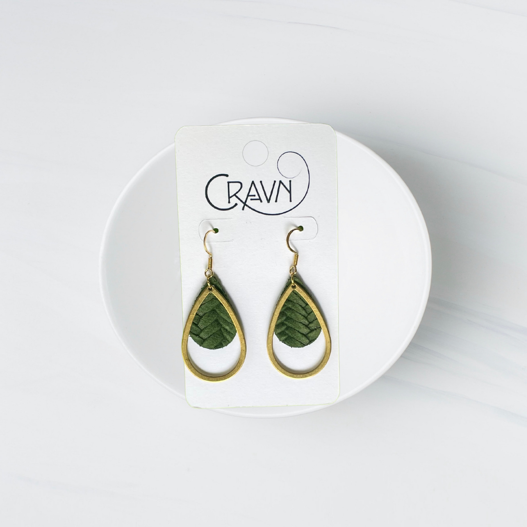 Leather & Brass Teardrop Earrings