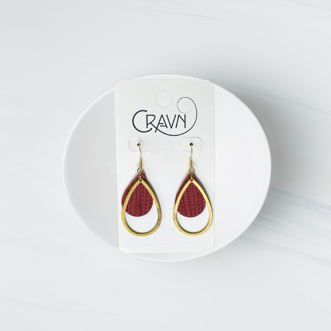 Leather & Brass Teardrop Earrings