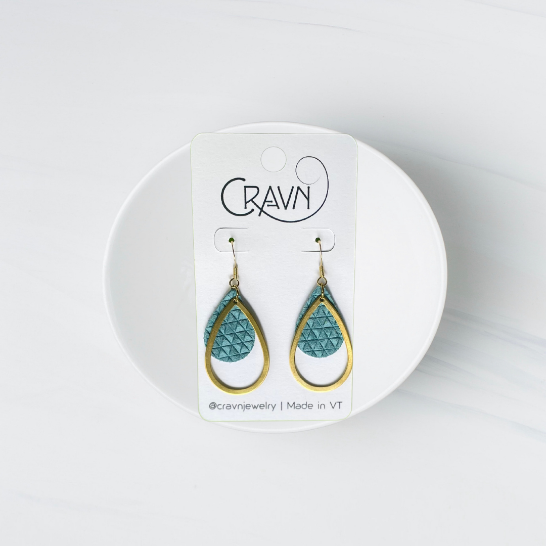 Leather & Brass Teardrop Earrings