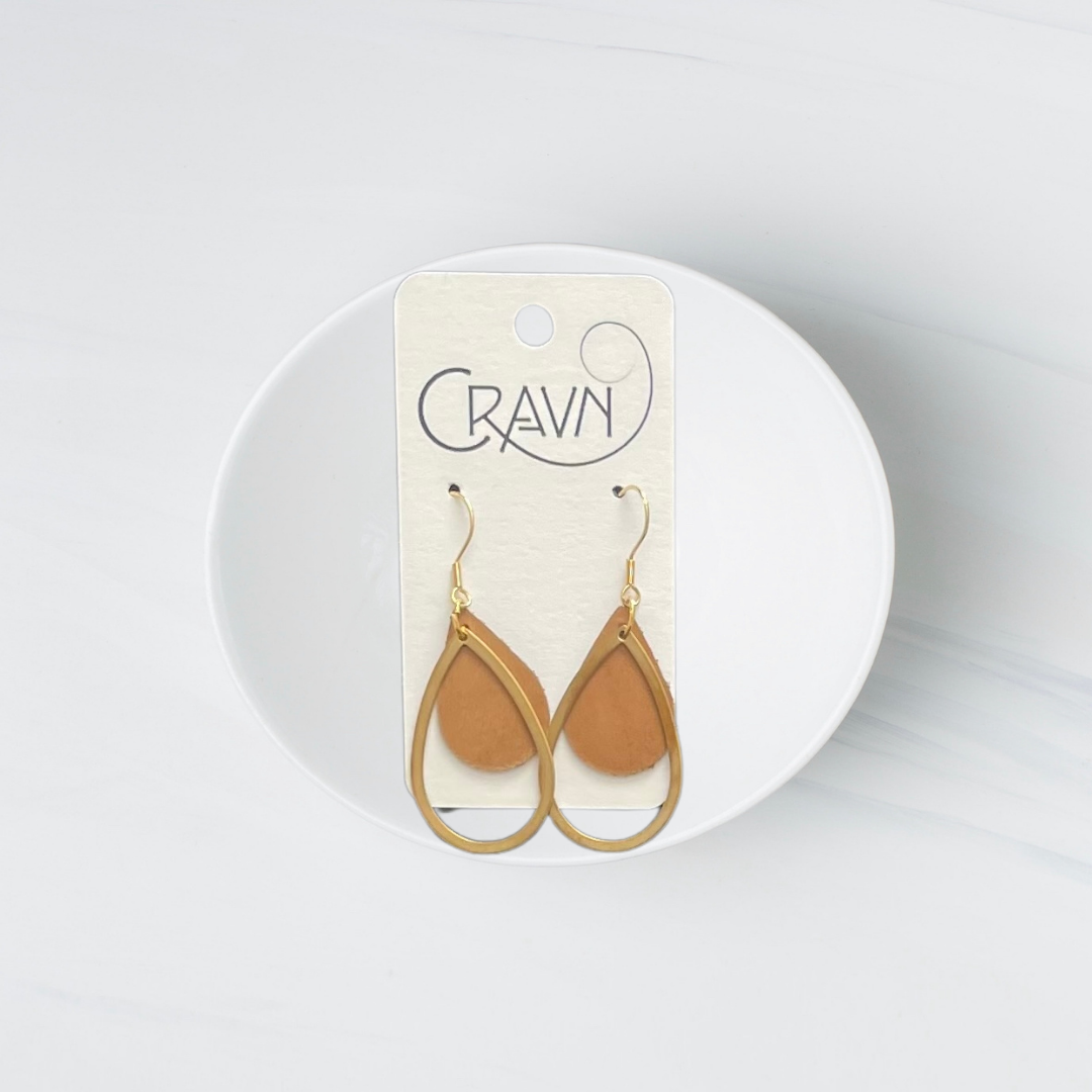 Leather & Brass Teardrop Earrings