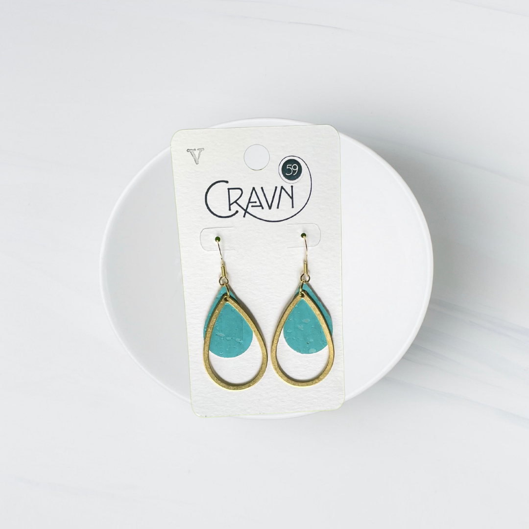 Cork & Brass Teardrops Earrings (Vegan-Friendly)
