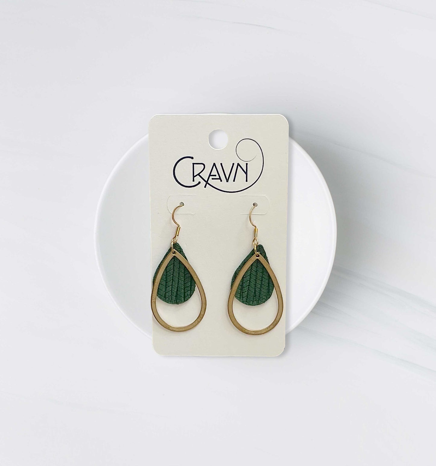 Green Teardrop Leather Earrings