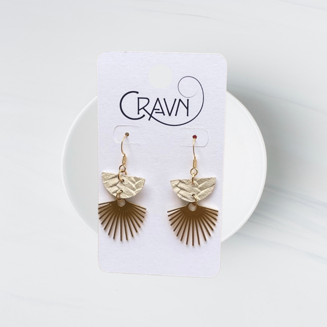 Leather & Brass Sun Ray Earrings