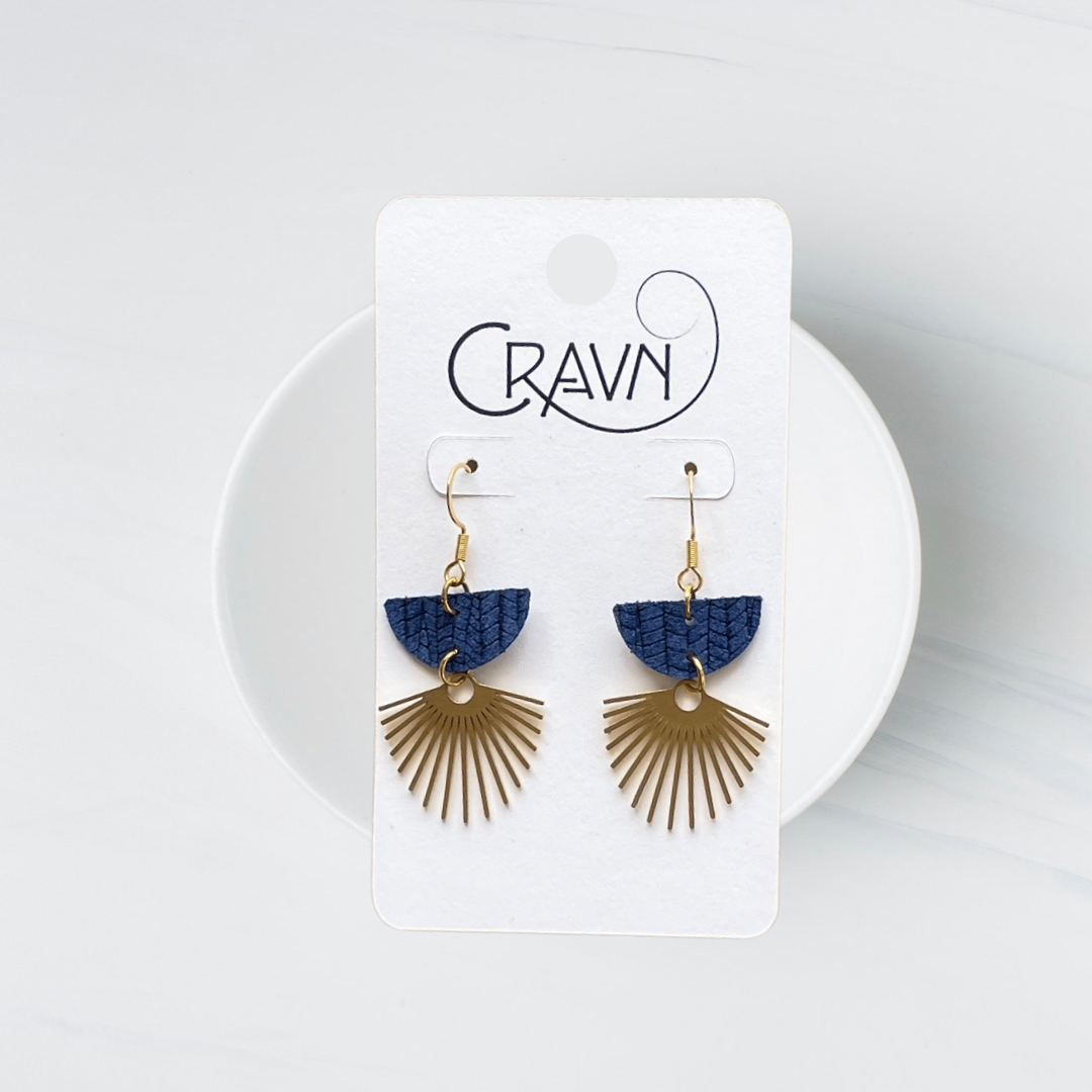 Leather & Brass Sun Ray Earrings