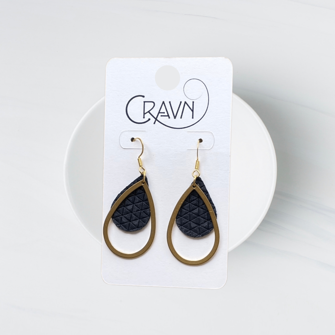 Leather & Brass Teardrop Earrings