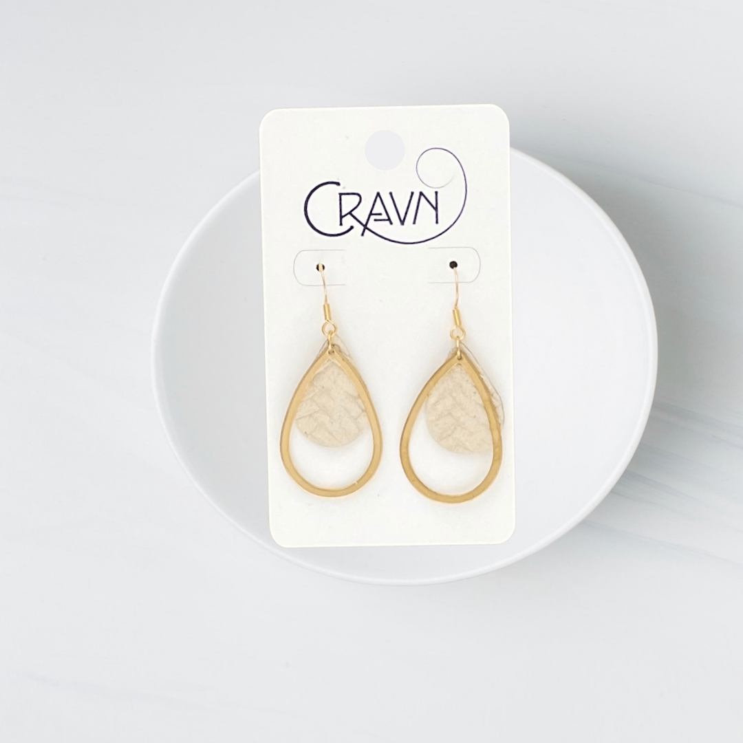 Leather & Brass Teardrop Earrings