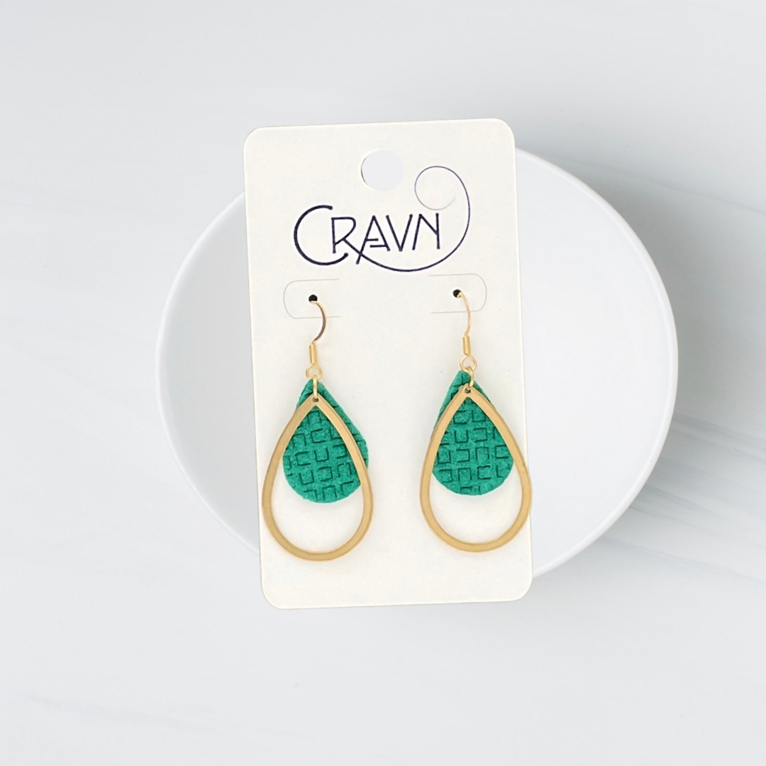 Leather & Brass Teardrop Earrings