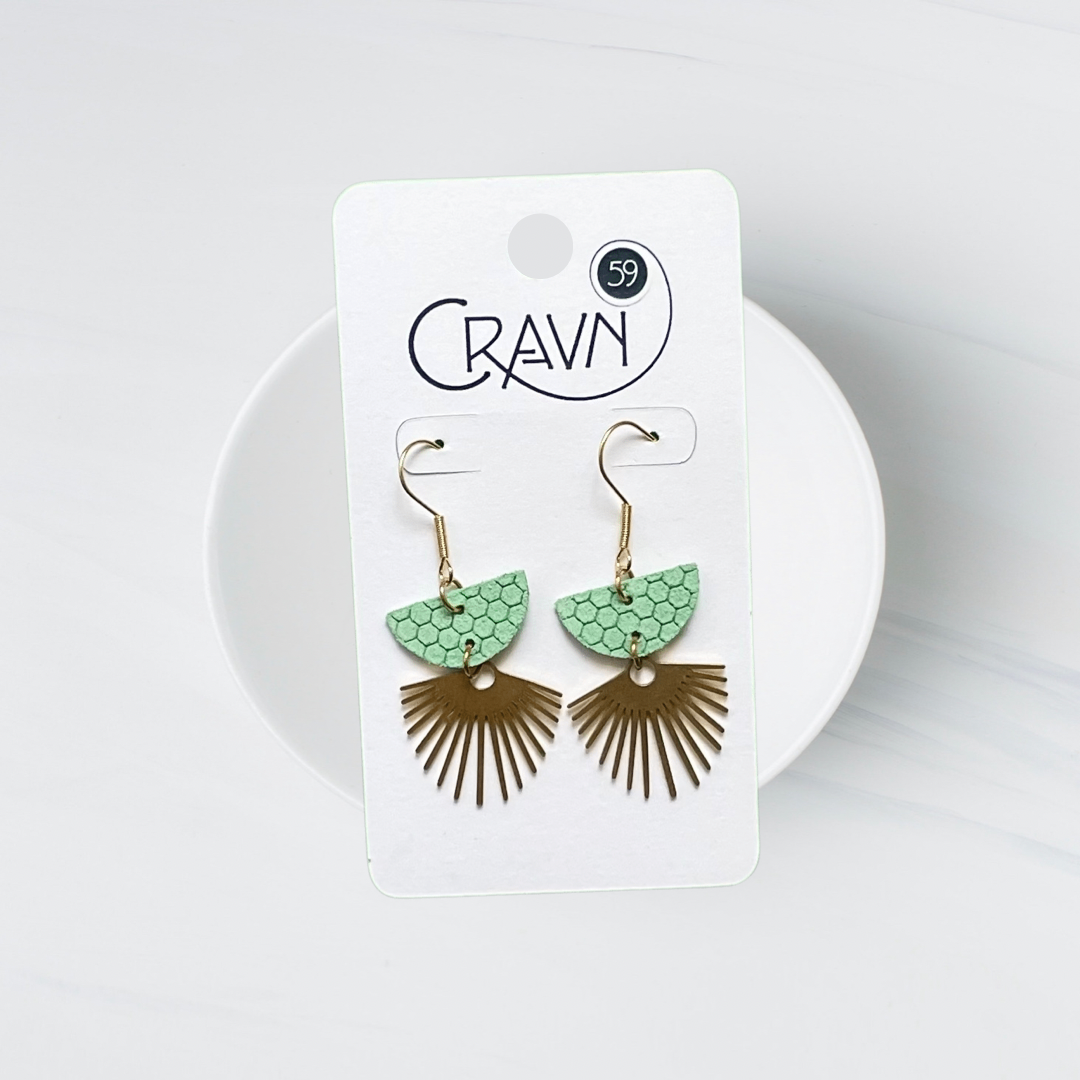 Leather & Brass Sun Ray Earrings