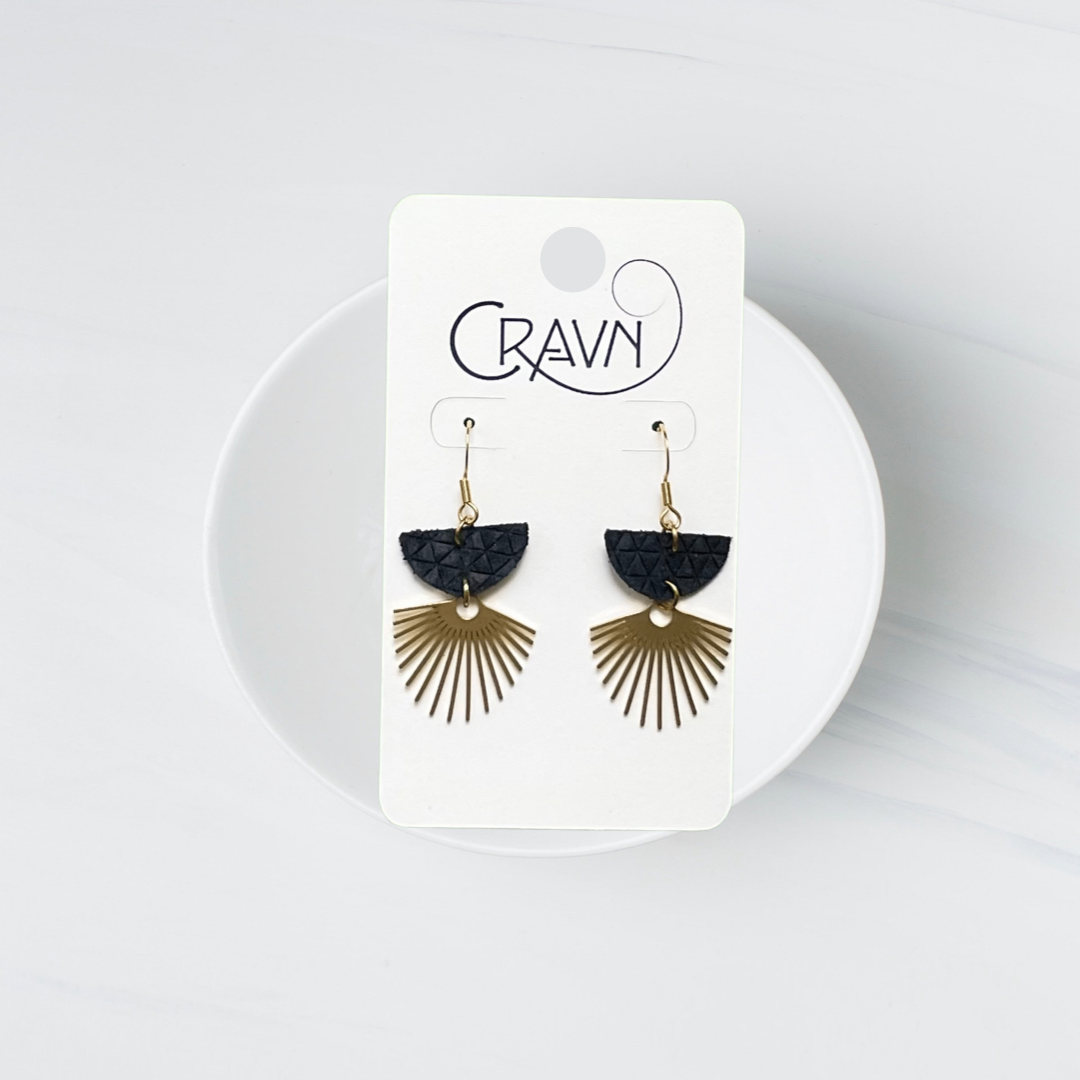 Leather & Brass Sun Ray Earrings