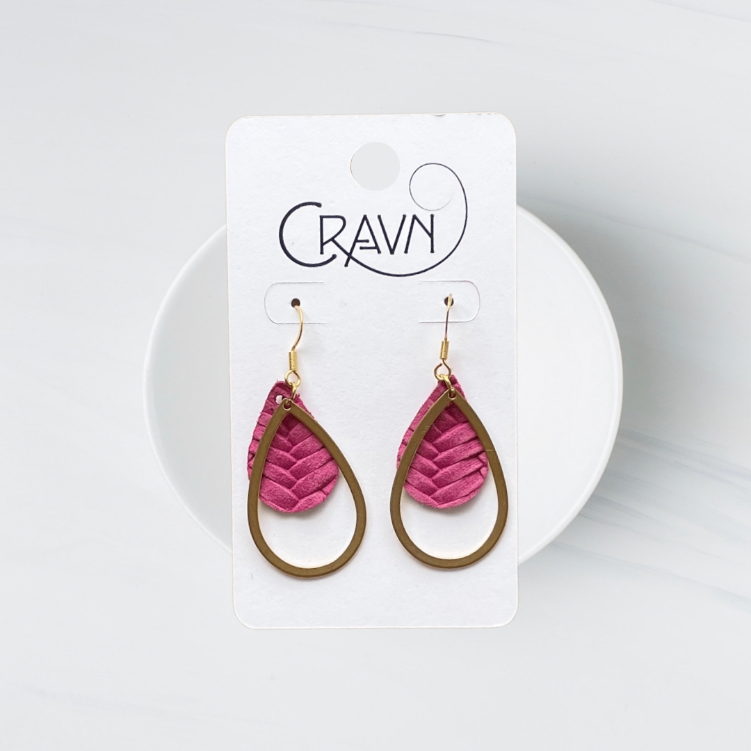Leather & Brass Teardrop Earrings