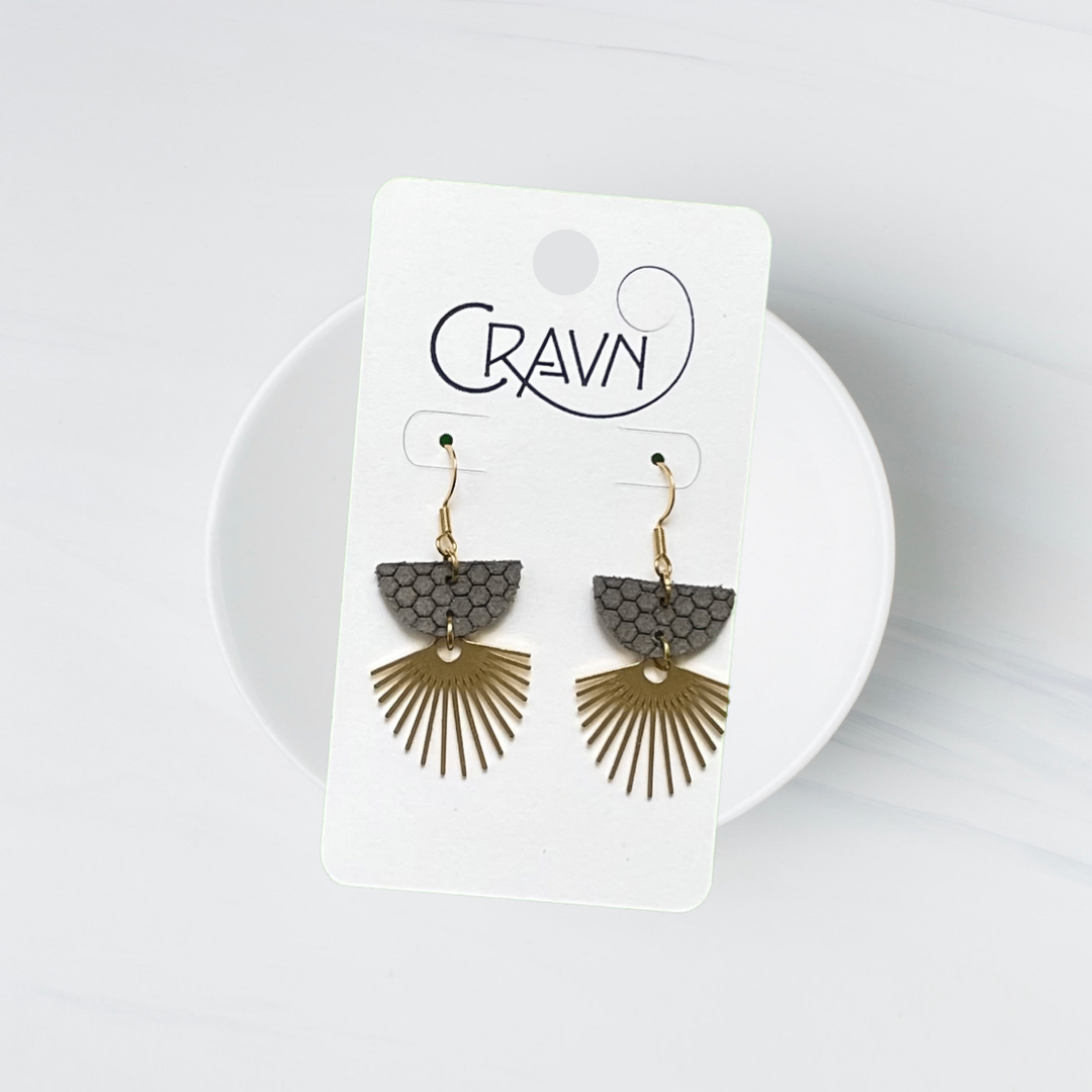 Leather & Brass Sun Ray Earrings