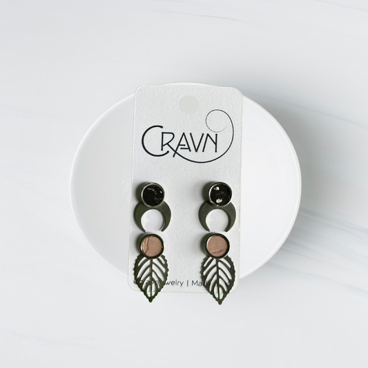 Interchangeable Studs - Silver Moon + Large Leaf