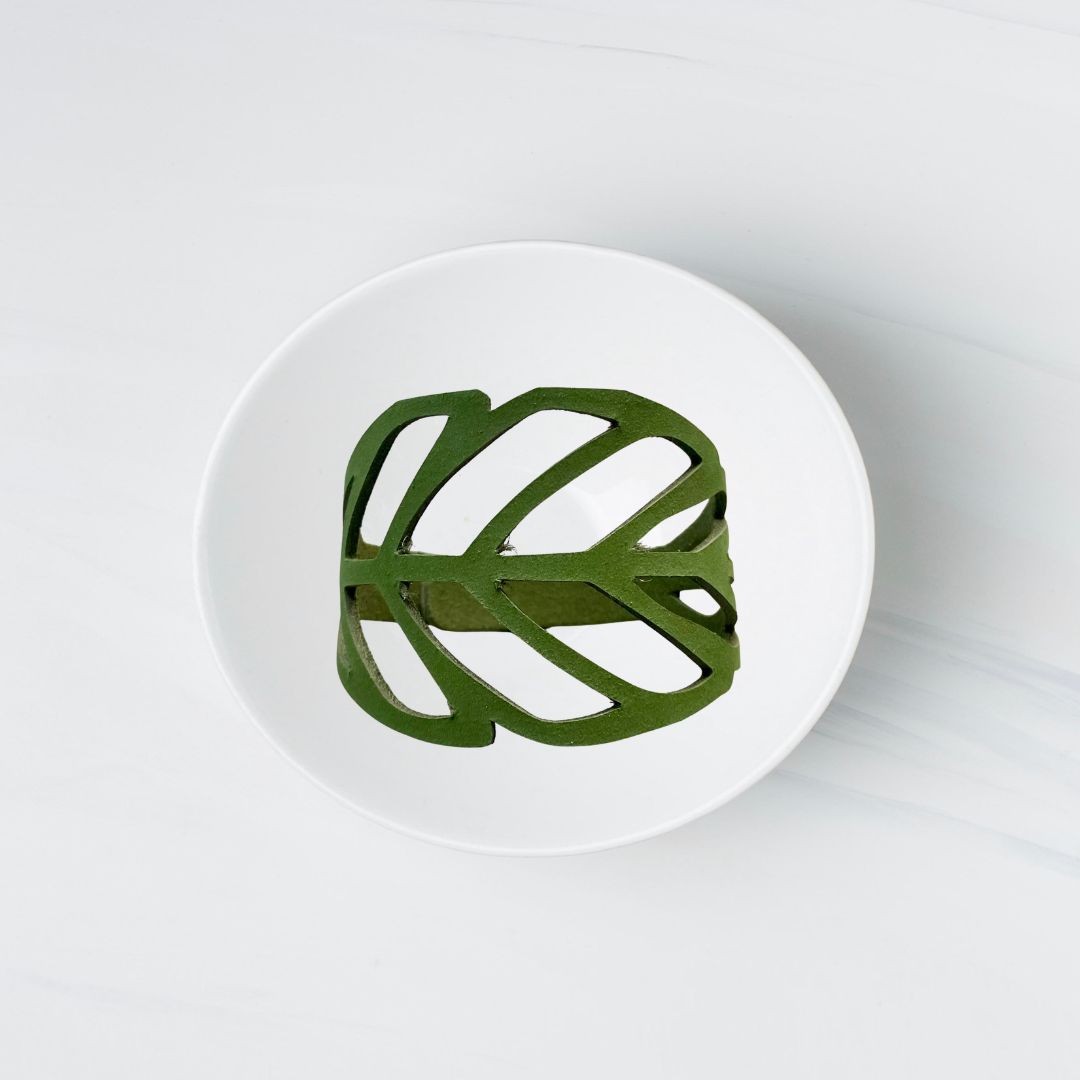 Green Leather Leaf Cuff