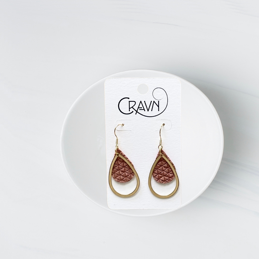 Leather & Brass Teardrop Earrings