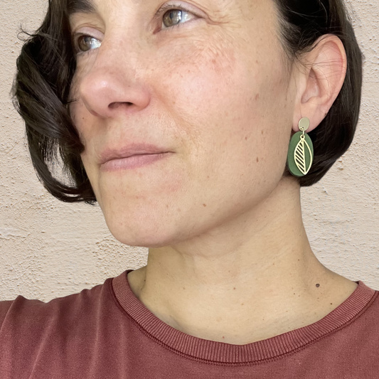 Small Green Leather Oval Earrings