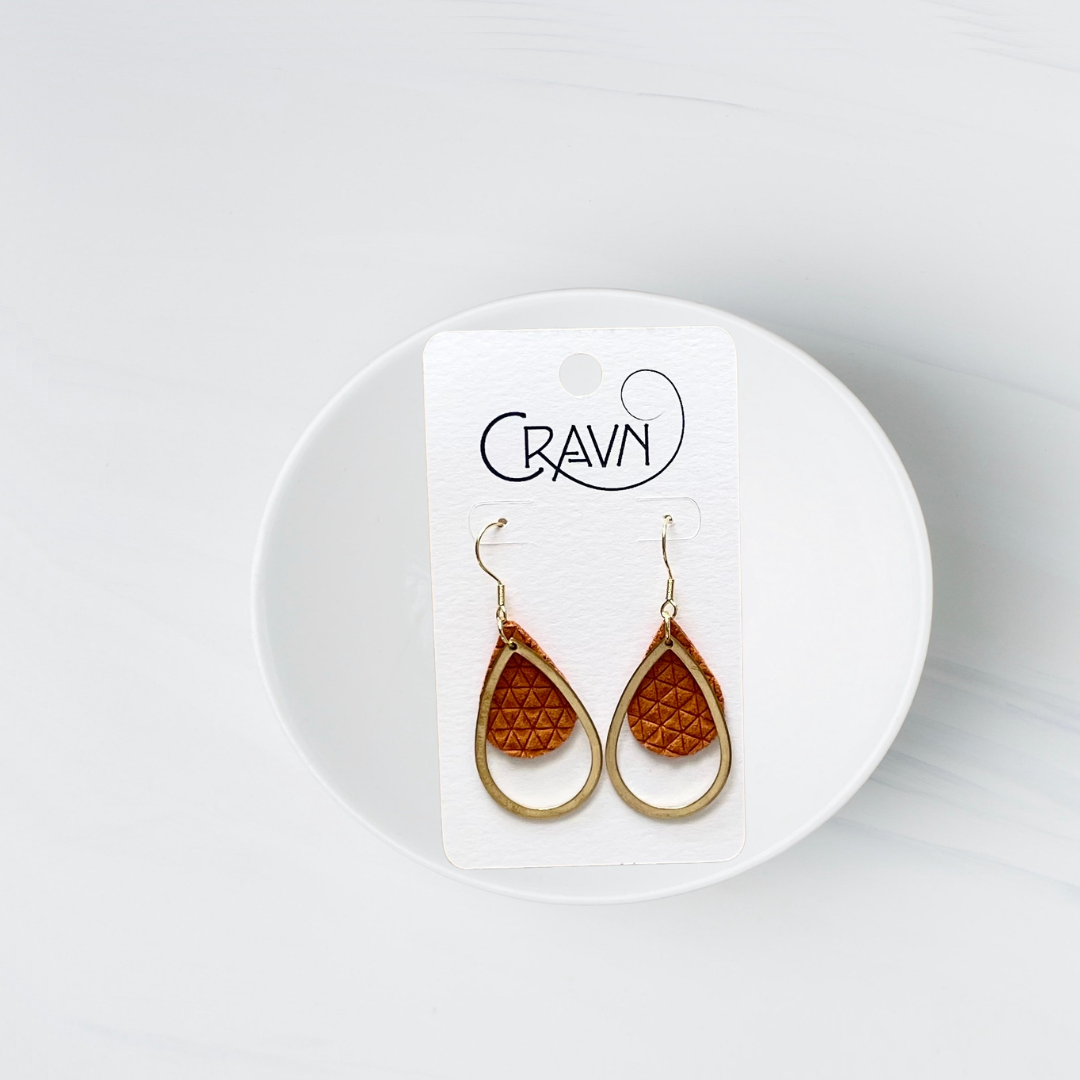 Leather & Brass Teardrop Earrings