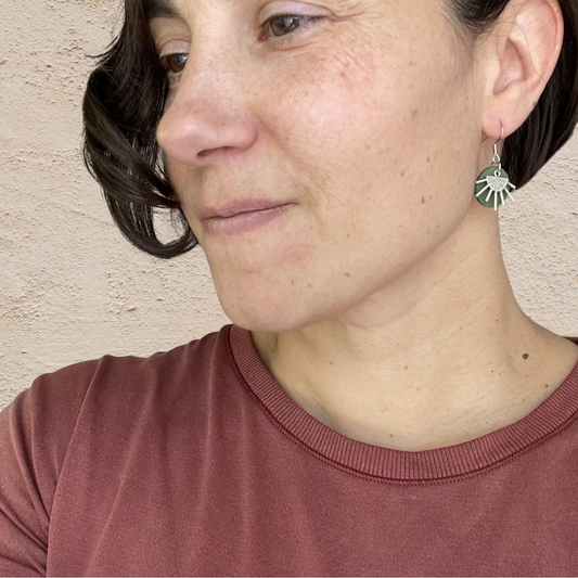 Small Green Leather Circle Earrings