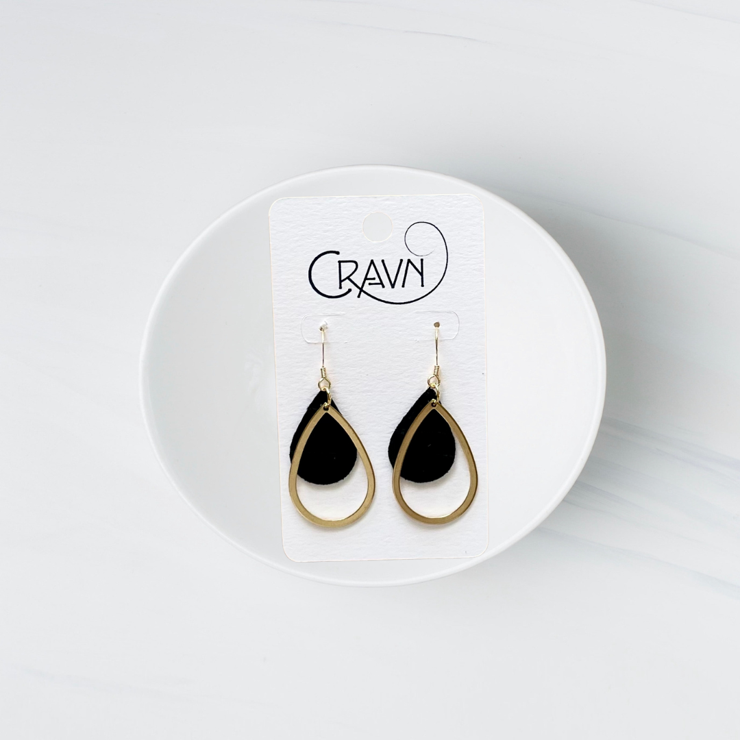Leather & Brass Teardrop Earrings