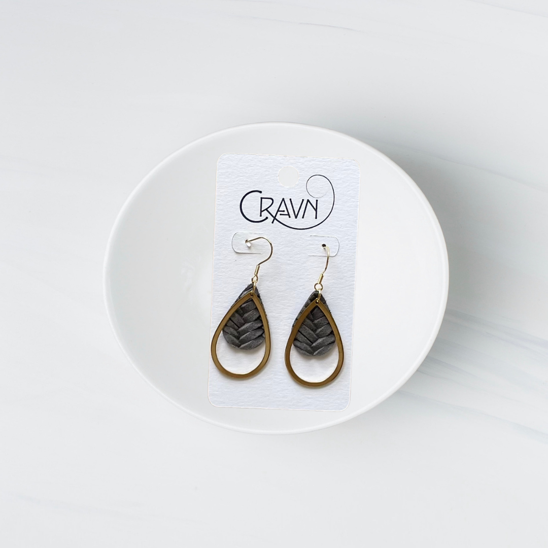 Leather & Brass Teardrop Earrings