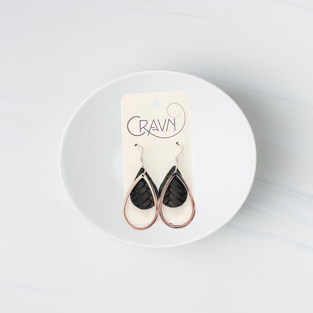 Leather & Silver Teardrop Earrings