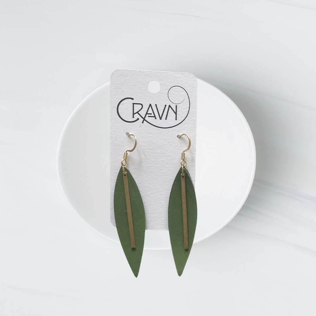 Green Leather Raindrop Earrings